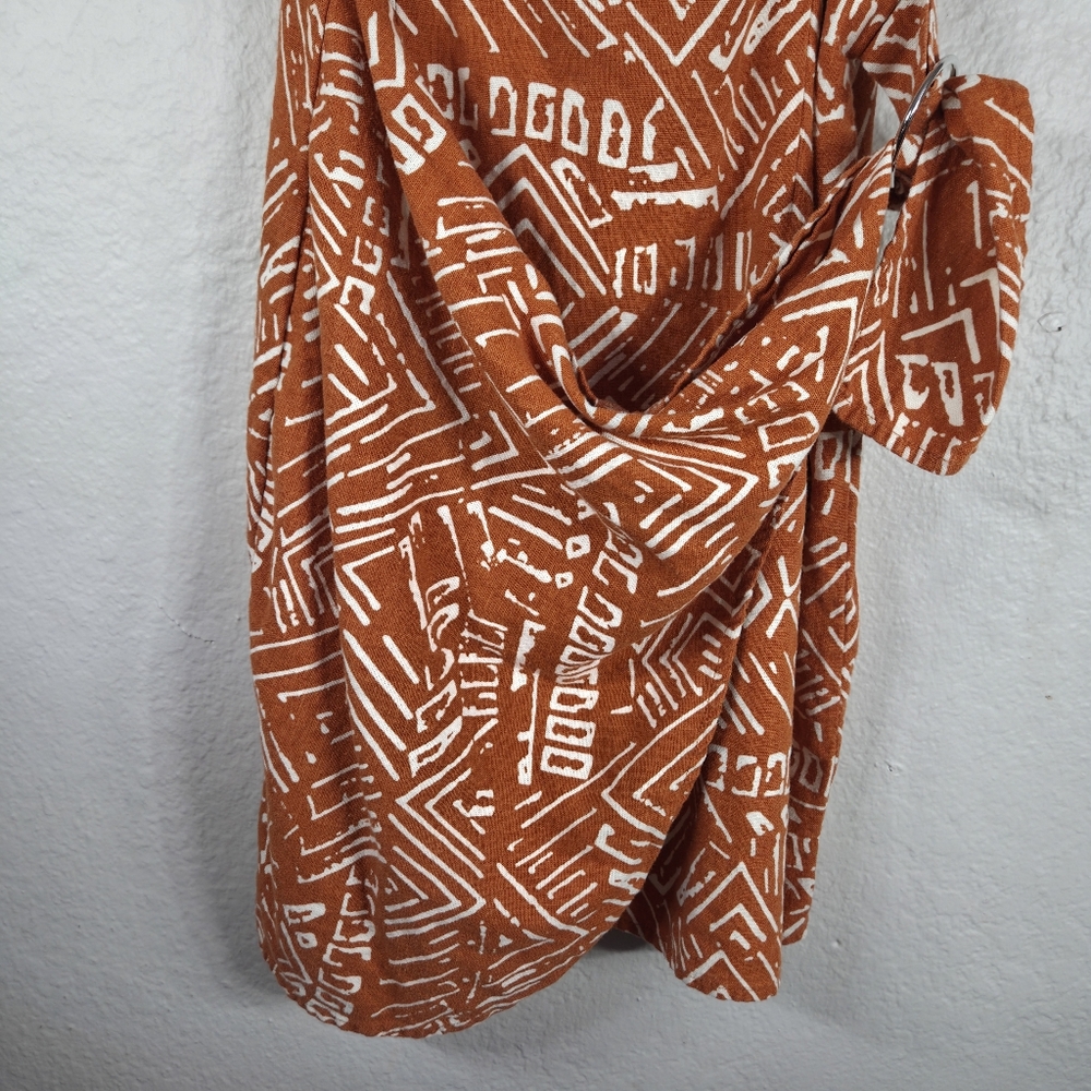 Forever 21 Women’s Linen Size S Mini Dress Sleeveless Wrap Front Dusty Orage - Picture 6 of 16